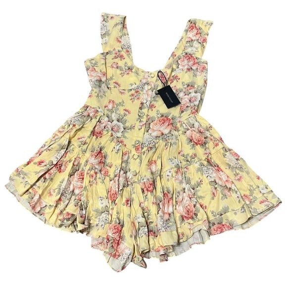 Vanessa Mooney Floral The Elisabeth Bustier Romper Butter Yellow Rose L NEW - Picture 16 of 16